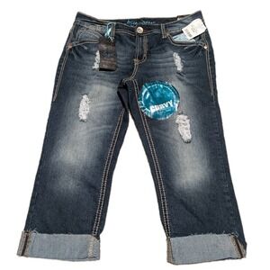 Ariya Jeans Womens Size 11/12  Cuffed Cropped Denim‎ Distressed NWT